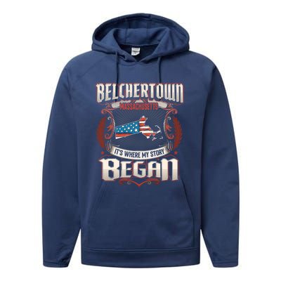 Belchertown Massachusetts Usa Flag 4th Of July Great Gift Performance Fleece Hoodie