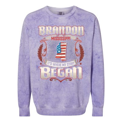 Brandon Mississippi Usa Flag 4th Of July Funny Gift Colorblast Crewneck Sweatshirt