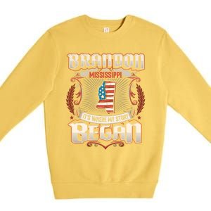 Brandon Mississippi Usa Flag 4th Of July Funny Gift Premium Crewneck Sweatshirt