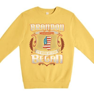 Brandon Mississippi Usa Flag 4th Of July Funny Gift Premium Crewneck Sweatshirt