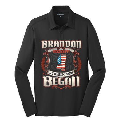 Brandon Mississippi Usa Flag 4th Of July Funny Gift Silk Touch Performance Long Sleeve Polo