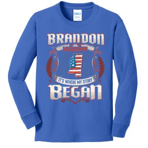 Brandon Mississippi Usa Flag 4th Of July Funny Gift Kids Long Sleeve Shirt