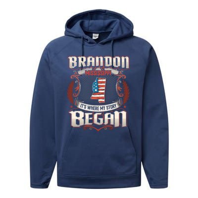 Brandon Mississippi Usa Flag 4th Of July Funny Gift Performance Fleece Hoodie