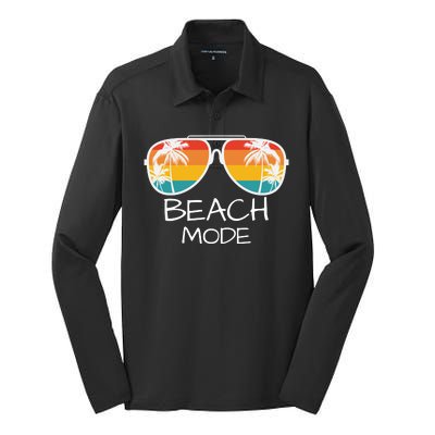 Beach Mode Vacy Mode Beach Life Vintage Sunset Beach Trip Silk Touch Performance Long Sleeve Polo