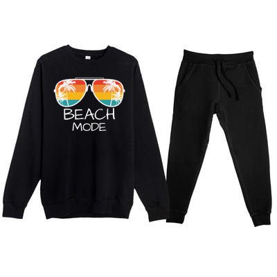 Beach Mode Vacy Mode Beach Life Vintage Sunset Beach Trip Premium Crewneck Sweatsuit Set