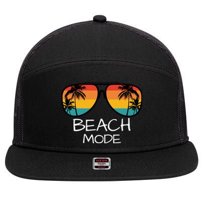 Beach Mode Vacy Mode Beach Life Vintage Sunset Beach Trip 7 Panel Mesh Trucker Snapback Hat