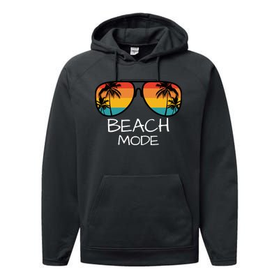 Beach Mode Vacy Mode Beach Life Vintage Sunset Beach Trip Performance Fleece Hoodie