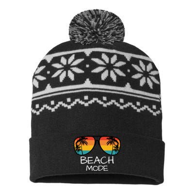 Beach Mode Vacy Mode Beach Life Vintage Sunset Beach Trip USA-Made Snowflake Beanie