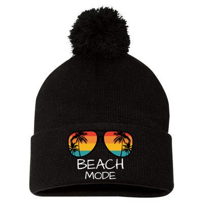 Beach Mode Vacy Mode Beach Life Vintage Sunset Beach Trip Pom Pom 12in Knit Beanie