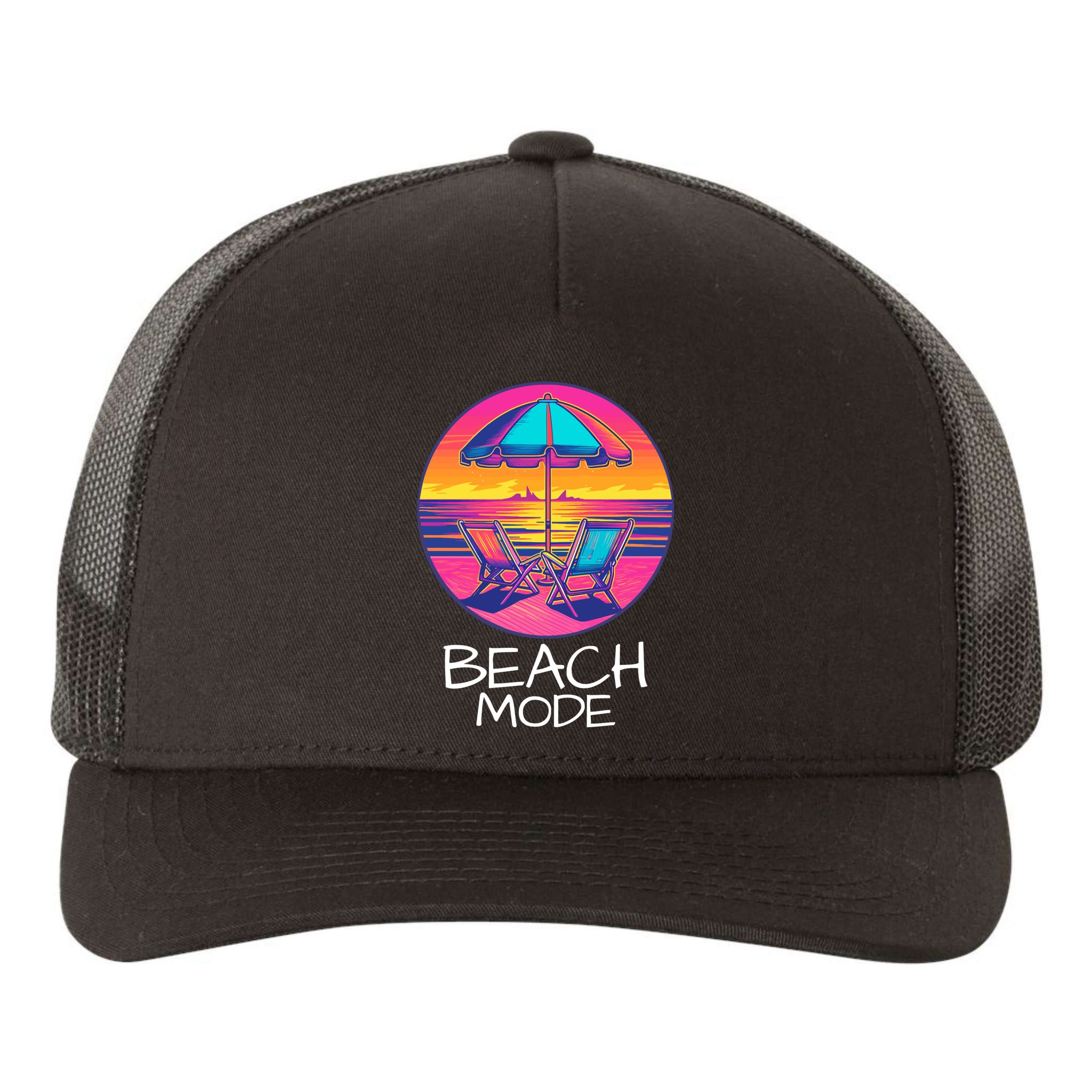 Beach Mode Vacy Mode Beach Life Vacation Mode Vintage Sunset Beach Trip Yupoong Adult 5-Panel Trucker Hat