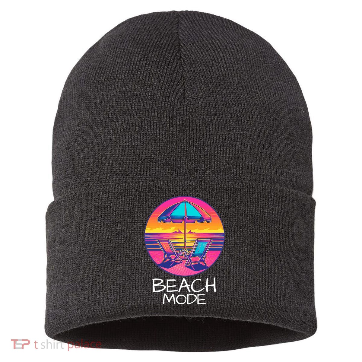 Beach Mode Vacy Mode Beach Life Vacation Mode Vintage Sunset Beach Trip Sustainable Knit Beanie