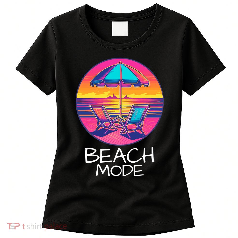 Beach Mode Vacy Mode Beach Life Vacation Mode Vintage Sunset Beach Trip Womens T-Shirt