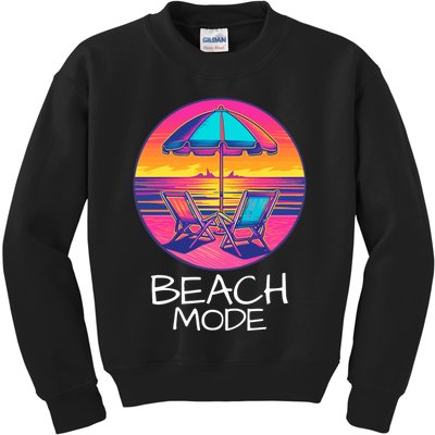 Beach Mode Vacy Mode Beach Life Vacation Mode Vintage Sunset Beach Trip Kids Sweatshirt