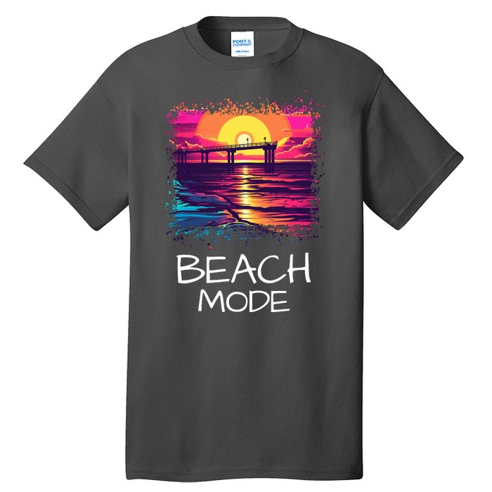 Beach Mode Vacy Mode Beach Life Vacation Mode Vintage Sunset Beach Trip Tall T-Shirt