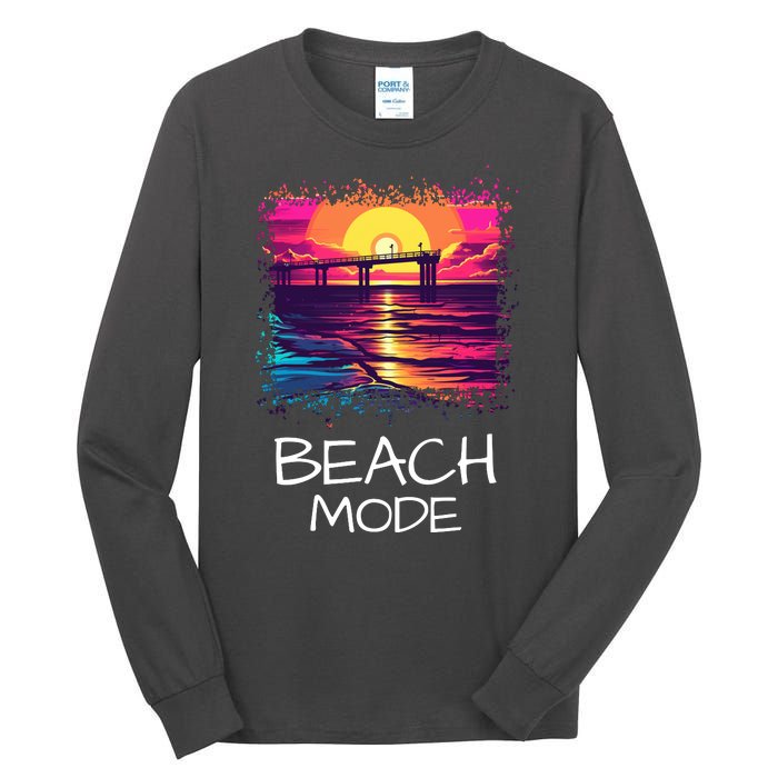 Beach Mode Vacy Mode Beach Life Vacation Mode Vintage Sunset Beach Trip Tall Long Sleeve T-Shirt