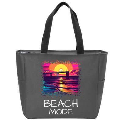 Beach Mode Vacy Mode Beach Life Vacation Mode Vintage Sunset Beach Trip Zip Tote Bag