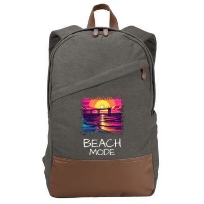 Beach Mode Vacy Mode Beach Life Vacation Mode Vintage Sunset Beach Trip Cotton Canvas Backpack