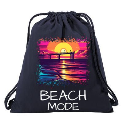 Beach Mode Vacy Mode Beach Life Vacation Mode Vintage Sunset Beach Trip Drawstring Bag