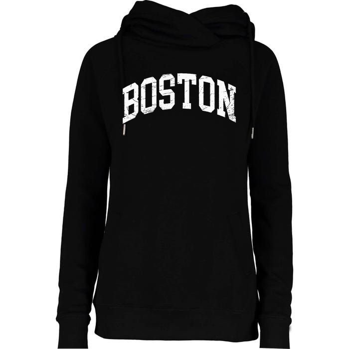 Boston Massachusetts Vintage Distressed Worn Design Womens Funnel Neck Pullover Hood