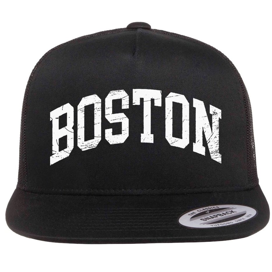 Boston Massachusetts Vintage Distressed Worn Design Flat Bill Trucker Hat