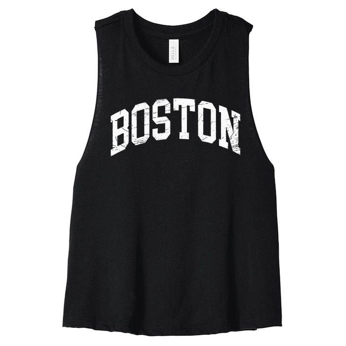 Boston Massachusetts Vintage Distressed Worn Design Women's Racerback Cropped Tank