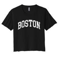 Boston Massachusetts Vintage Distressed Worn Design Women's Crop Top Tee