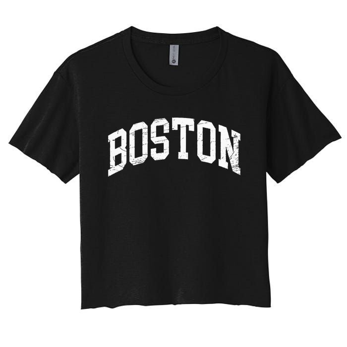 Boston Massachusetts Vintage Distressed Worn Design Women's Crop Top Tee