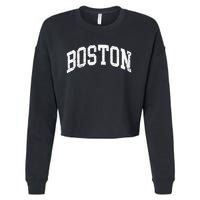 Boston Massachusetts Vintage Distressed Worn Design Cropped Pullover Crew