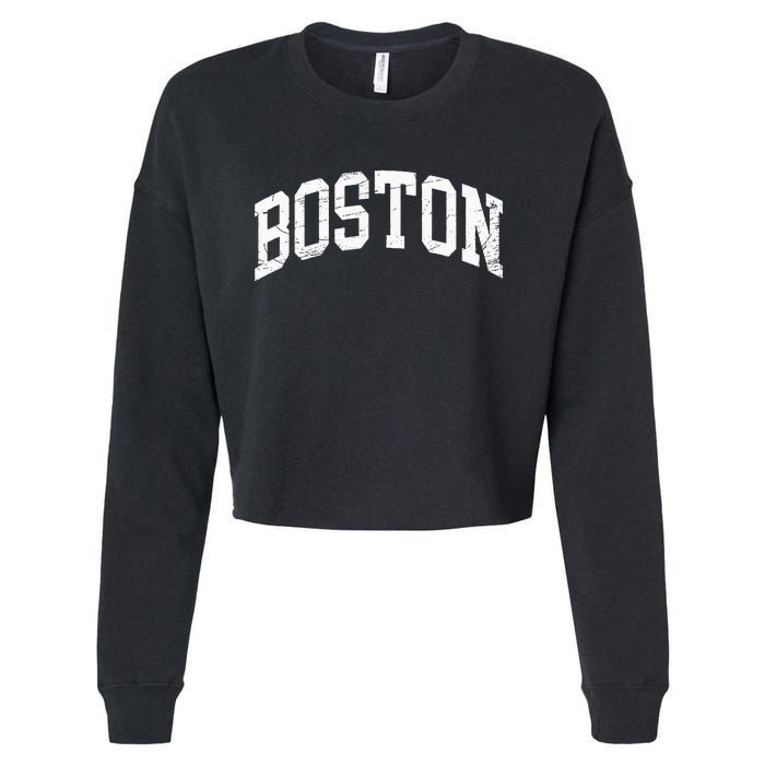 Boston Massachusetts Vintage Distressed Worn Design Cropped Pullover Crew