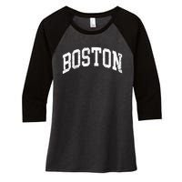 Boston Massachusetts Vintage Distressed Worn Design Women's Tri-Blend 3/4-Sleeve Raglan Shirt