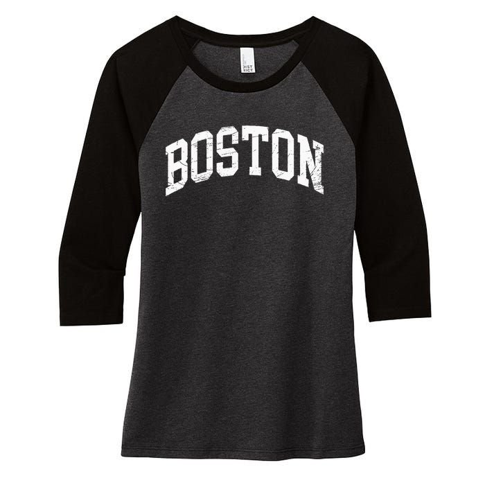 Boston Massachusetts Vintage Distressed Worn Design Women's Tri-Blend 3/4-Sleeve Raglan Shirt