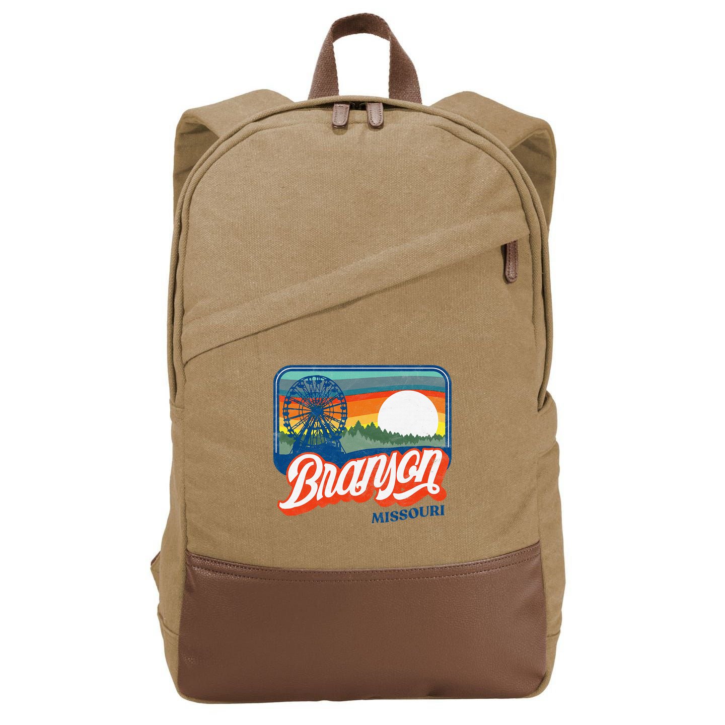 Branson Missouri Vintage 80s Style Retro Distressed Cotton Canvas Backpack