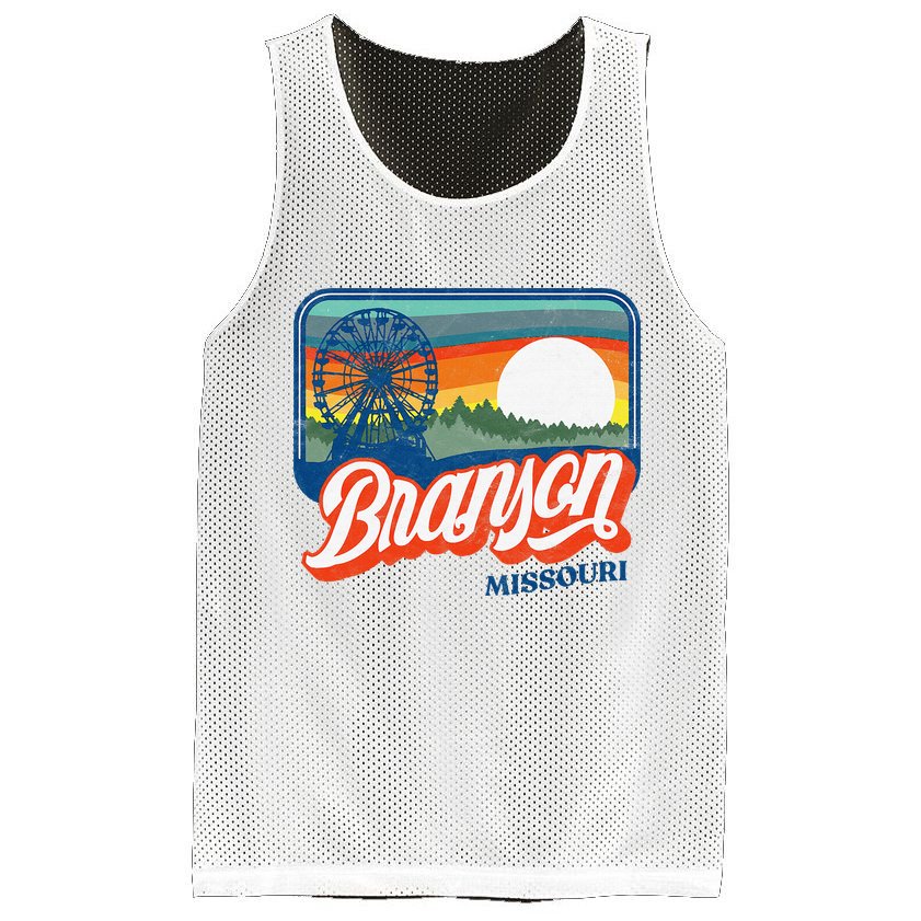 Branson Missouri Vintage 80s Style Retro Distressed Mesh Reversible Basketball Jersey Tank