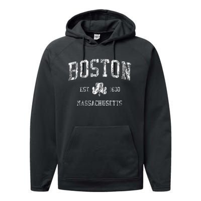 Boston Ma Vintage Shamrock Sports Performance Fleece Hoodie