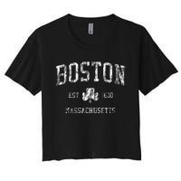 Boston Ma Vintage Shamrock Sports Women's Crop Top Tee