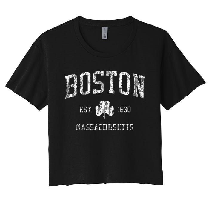 Boston Ma Vintage Shamrock Sports Women's Crop Top Tee