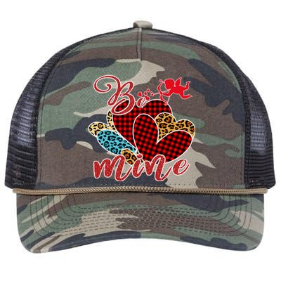 Be Mine Valentines Hearts Leopard Red Buffalo Plaid Meaningful Gift Retro Rope Trucker Hat Cap