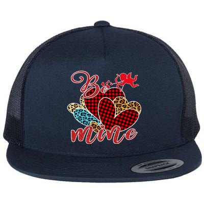 Be Mine Valentines Hearts Leopard Red Buffalo Plaid Meaningful Gift Flat Bill Trucker Hat