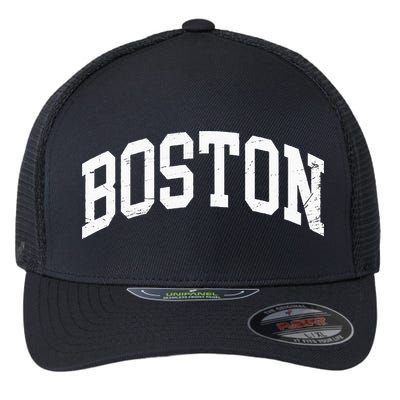 Boston Massachusetts Vintage Distressed Worn Flexfit Unipanel Trucker Cap