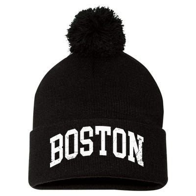 Boston Massachusetts Vintage Distressed Worn Pom Pom 12in Knit Beanie