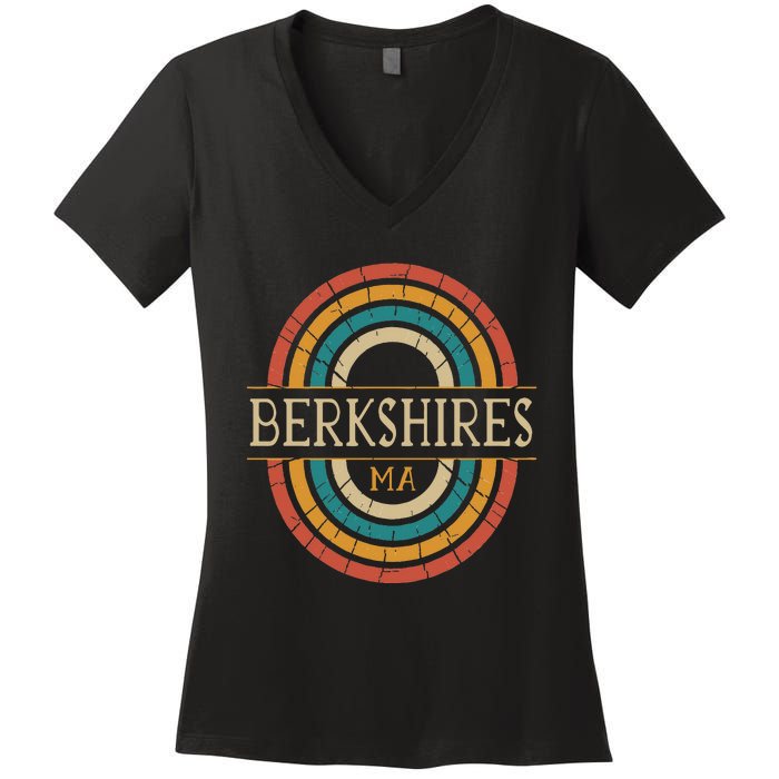 Berkshires Massachusetts Vintage Ma Retro Home State Women's V-Neck T-Shirt