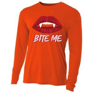 Bite Me Vampire Fangs Diy Halloween For Aspiring Dracula Funny Gift Cooling Performance Long Sleeve Crew