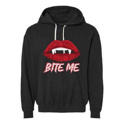 Bite Me Vampire Fangs Diy Halloween For Aspiring Dracula Funny Gift Garment-Dyed Fleece Hoodie