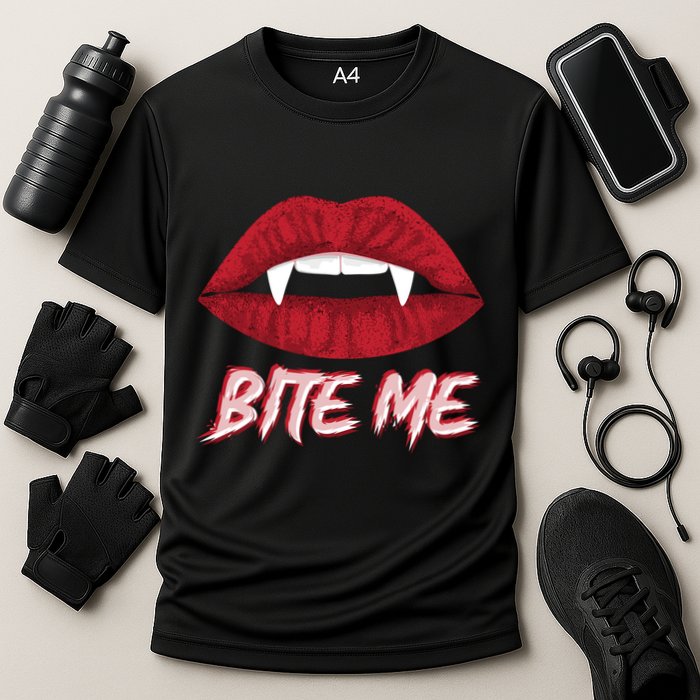 Bite Me Vampire Fangs Diy Halloween For Aspiring Dracula Funny Gift Performance Shirt