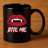 Bite Me Vampire Fangs Diy Halloween For Aspiring Dracula Funny Gift 11oz C Handle Ceramic Mug