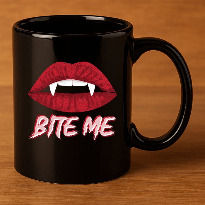 Bite Me Vampire Fangs Diy Halloween For Aspiring Dracula Funny Gift 11oz C Handle Ceramic Mug