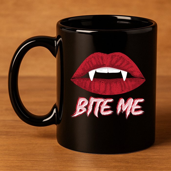Bite Me Vampire Fangs Diy Halloween For Aspiring Dracula Funny Gift 11oz C Handle Ceramic Mug