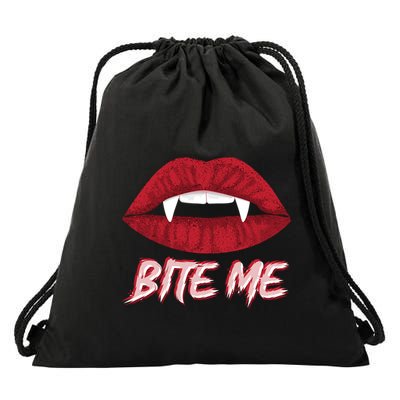 Bite Me Vampire Fangs Diy Halloween For Aspiring Dracula Funny Gift Drawstring Bag
