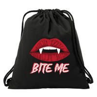 Bite Me Vampire Fangs Diy Halloween For Aspiring Dracula Funny Gift Drawstring Bag