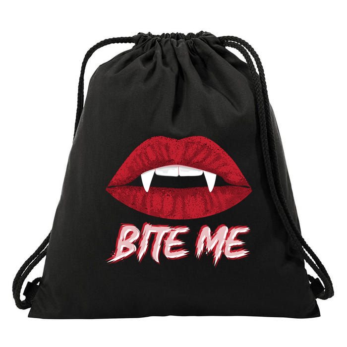 Bite Me Vampire Fangs Diy Halloween For Aspiring Dracula Funny Gift Drawstring Bag